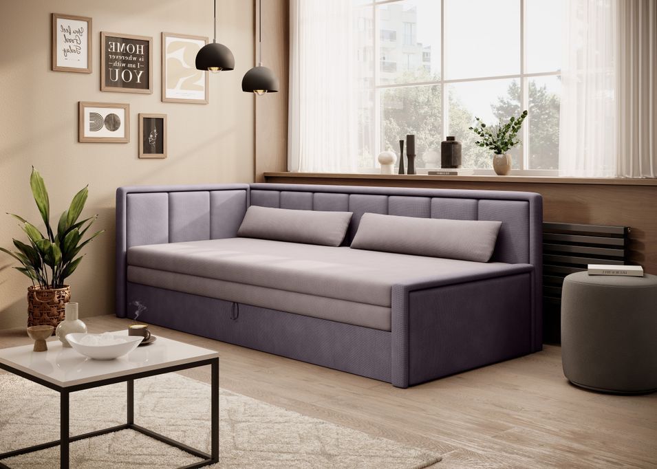 Canapé banquette convertible 3 places tissu doux Figo 214 cm - Photo n°2