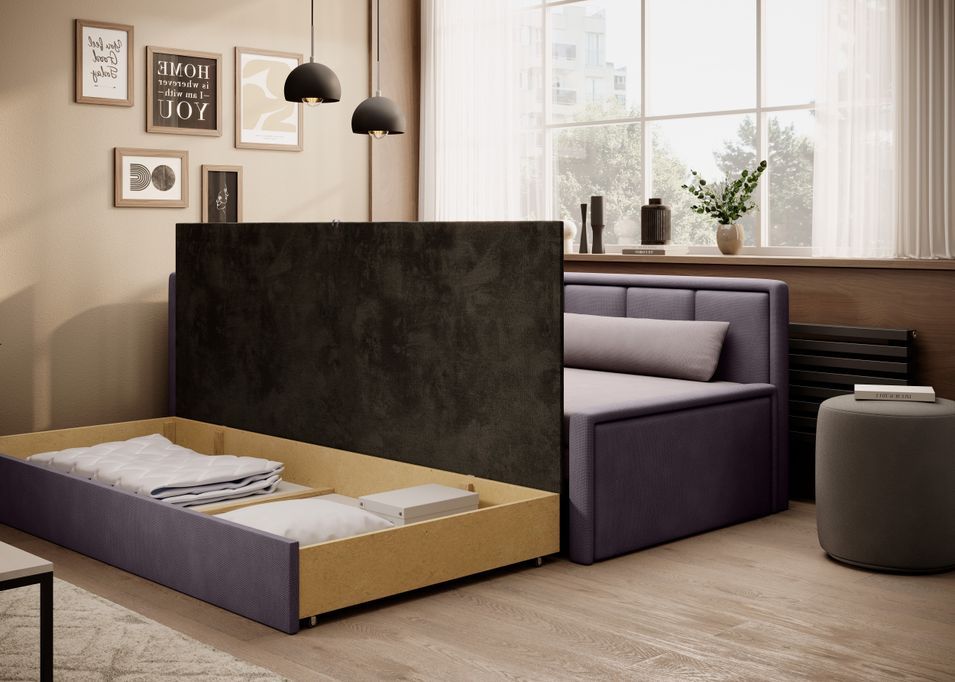 Canapé banquette convertible 3 places tissu doux Figo 214 cm - Photo n°5