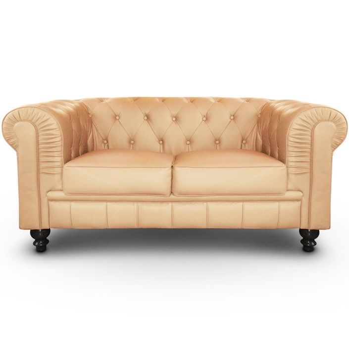 Canapé Chesterfield 2 places imitation cuir beige British - Photo n°1