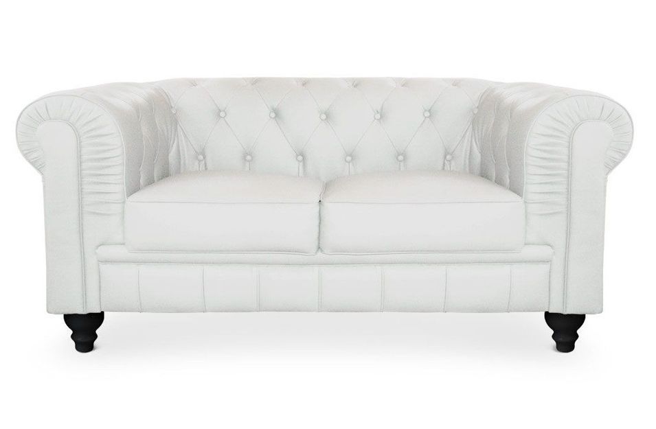 Canapé chesterfield 2 places simili cuir blanc Itish - Photo n°1