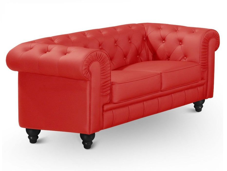 Canapé chesterfield 2 places simili cuir rouge Itish - Photo n°2