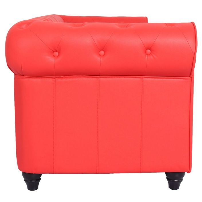 Canapé chesterfield 2 places simili cuir rouge Itish - Photo n°3