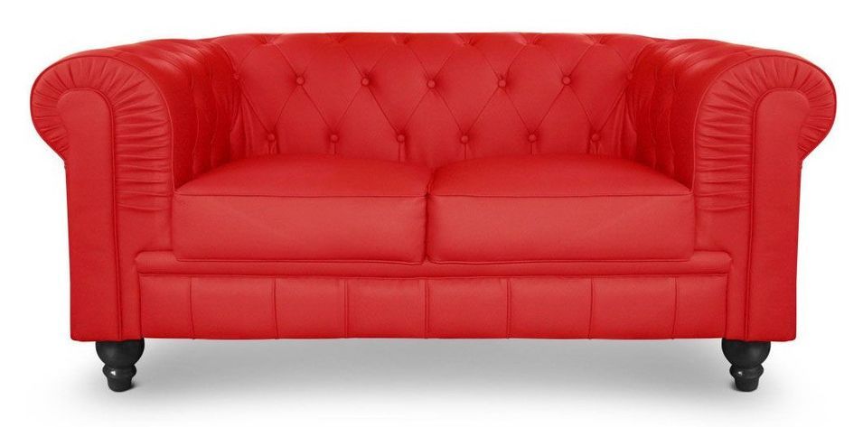 Canapé chesterfield 2 places simili cuir rouge Cozji - Photo n°1