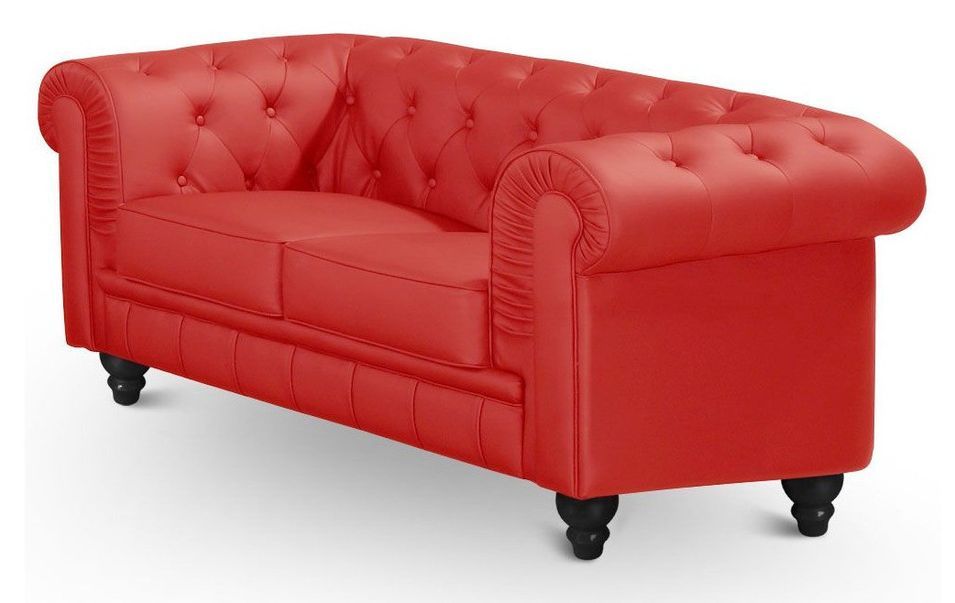 Canapé chesterfield 2 places simili cuir rouge Cozji - Photo n°2