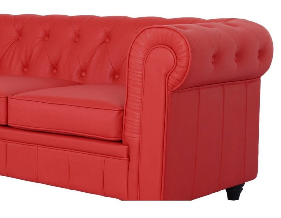 Canapé chesterfield 2 places simili cuir rouge Cozji - Photo n°3