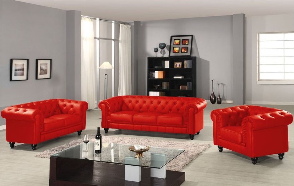 Canapé chesterfield 2 places simili cuir rouge Cozji - Photo n°4
