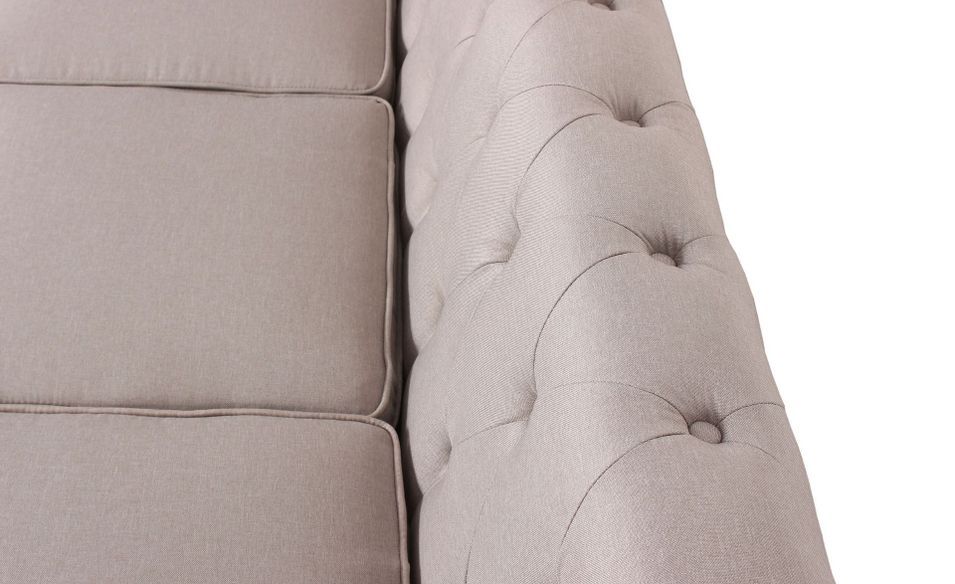 Canapé chesterfield 2 places tissu effet lin beige Itish - Photo n°6