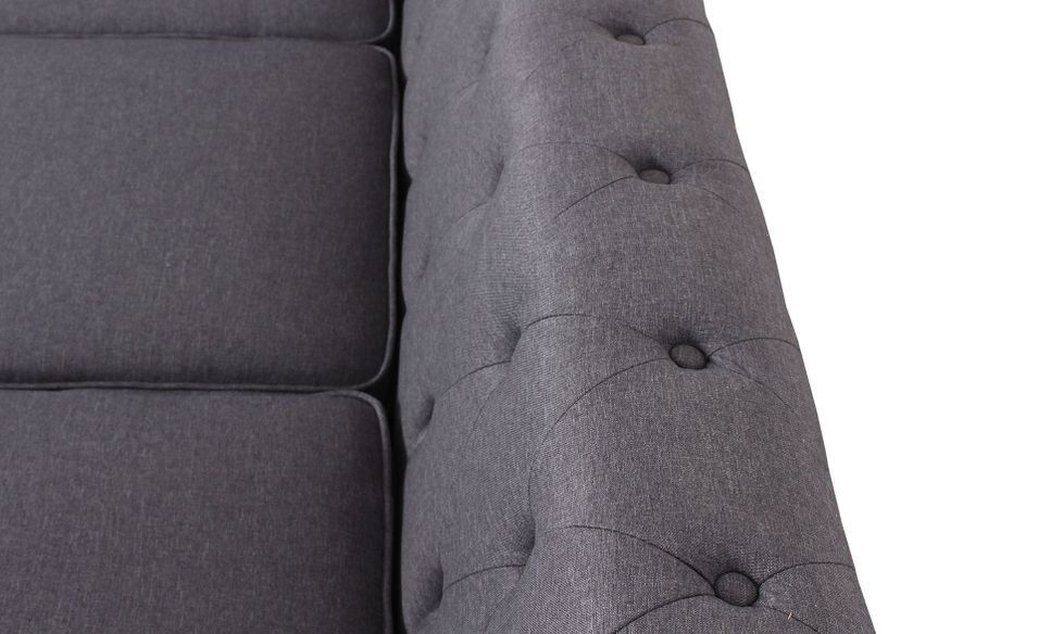 Canapé chesterfield 2 places tissu gris effet lin Itish - Photo n°7