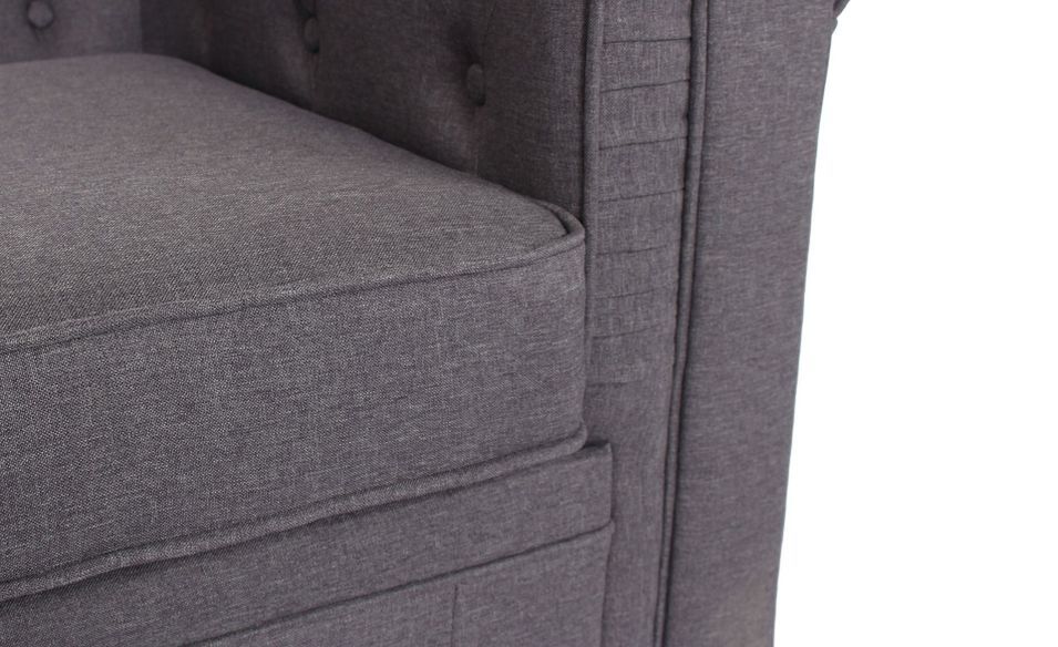 Canapé chesterfield 2 places tissu gris effet lin Itish - Photo n°9