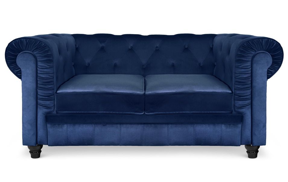 Canapé chesterfield 2 places velours bleu Itish - Photo n°1