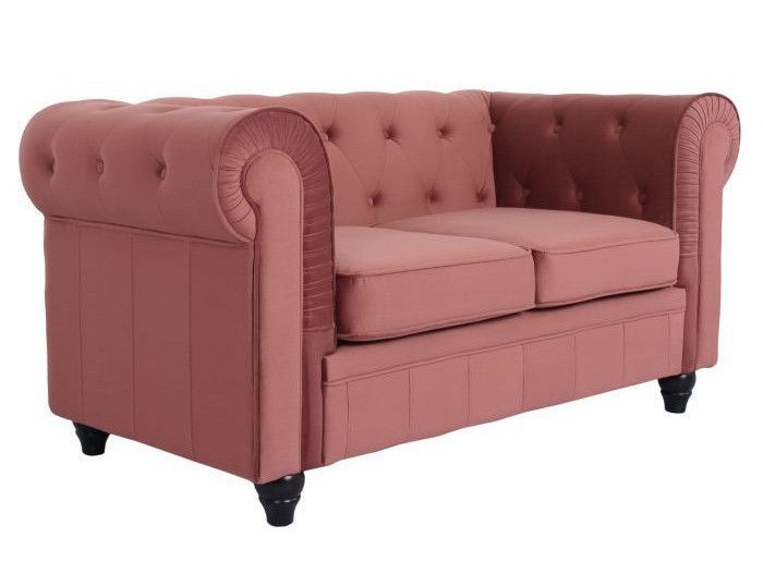 Canapé chesterfield 2 places velours rose Itish - Photo n°2