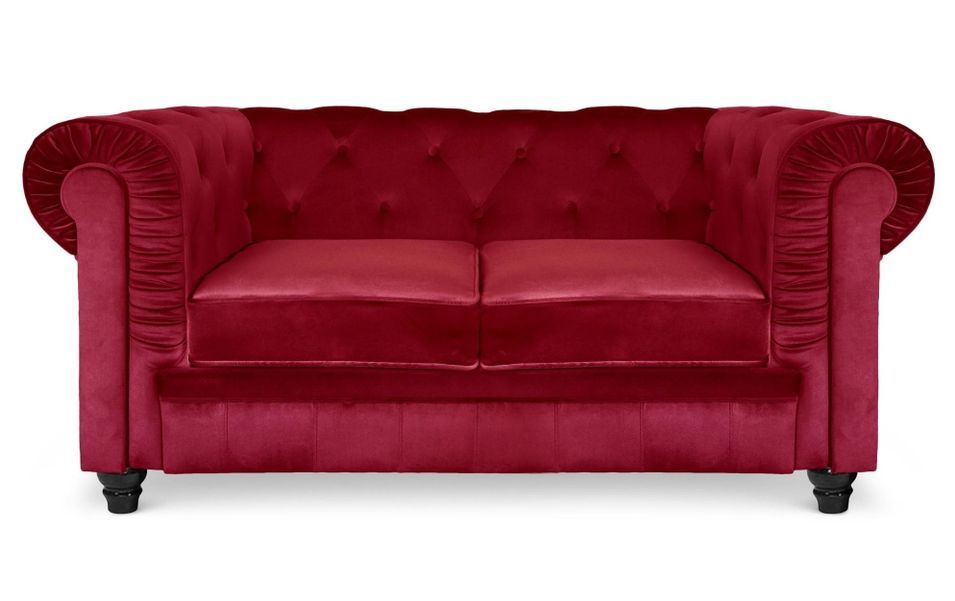 Canapé chesterfield 2 places velours rouge Itish - Photo n°1