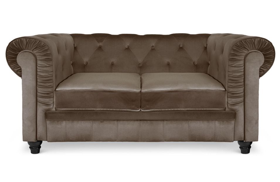 Canapé chesterfield 2 places velours taupe Itish - Photo n°1