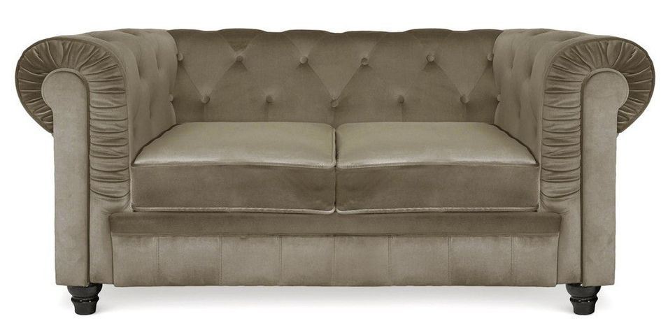 Canapé chesterfield 2 places velours taupe Cozji - Photo n°1