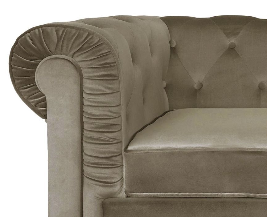 Canapé chesterfield 2 places velours taupe Cozji - Photo n°2
