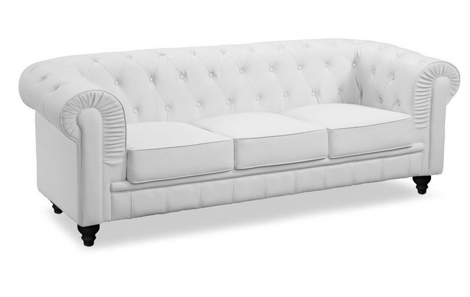 Canapé chesterfield 3 places simili cuir blanc Itish - Photo n°1