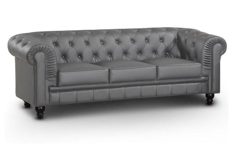 Canapé chesterfield 3 places simili cuir gris Itish - Photo n°1