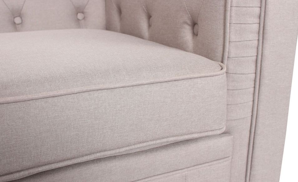 Canapé chesterfield 3 places tissu beige effet lin Itish - Photo n°8