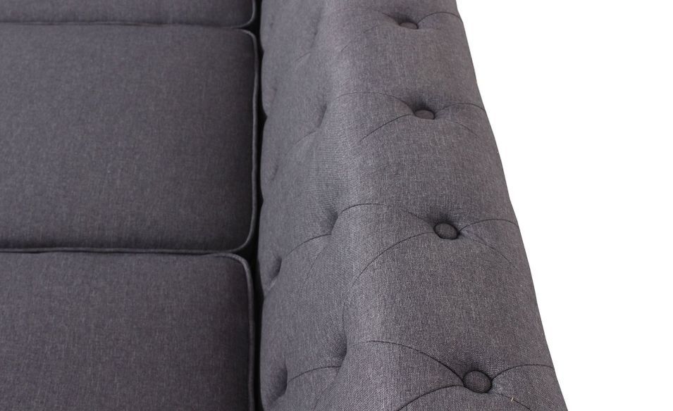 Canapé chesterfield 3 places tissu gris effet lin Itish - Photo n°7