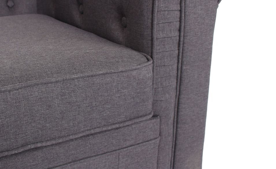 Canapé chesterfield 3 places tissu gris effet lin Itish - Photo n°9