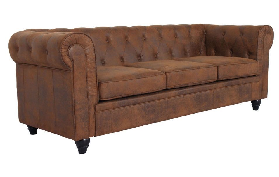 Canapé chesterfield 3 places tissu marron vintage Itish - Photo n°2