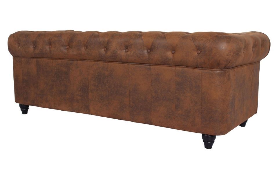 Canapé chesterfield 3 places tissu marron vintage Itish - Photo n°3