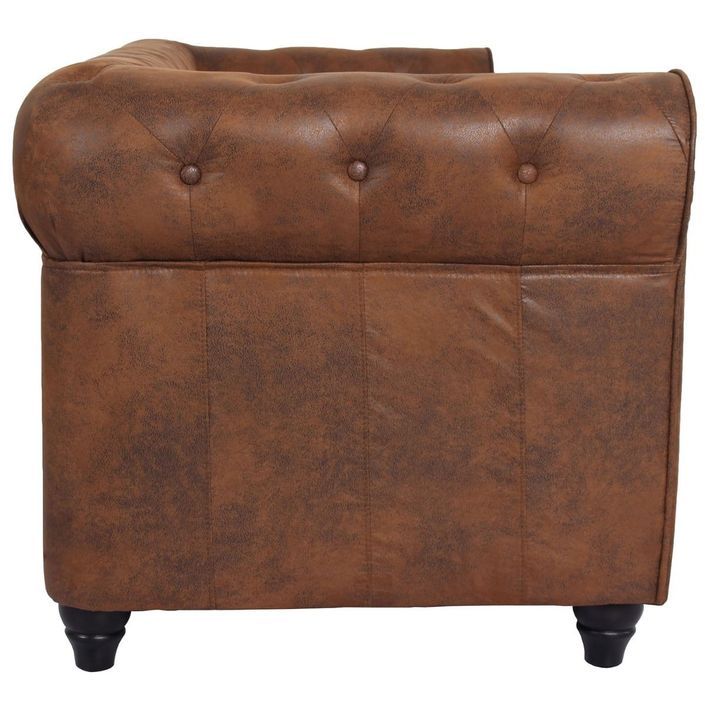 Canapé chesterfield 3 places tissu marron vintage Itish - Photo n°4