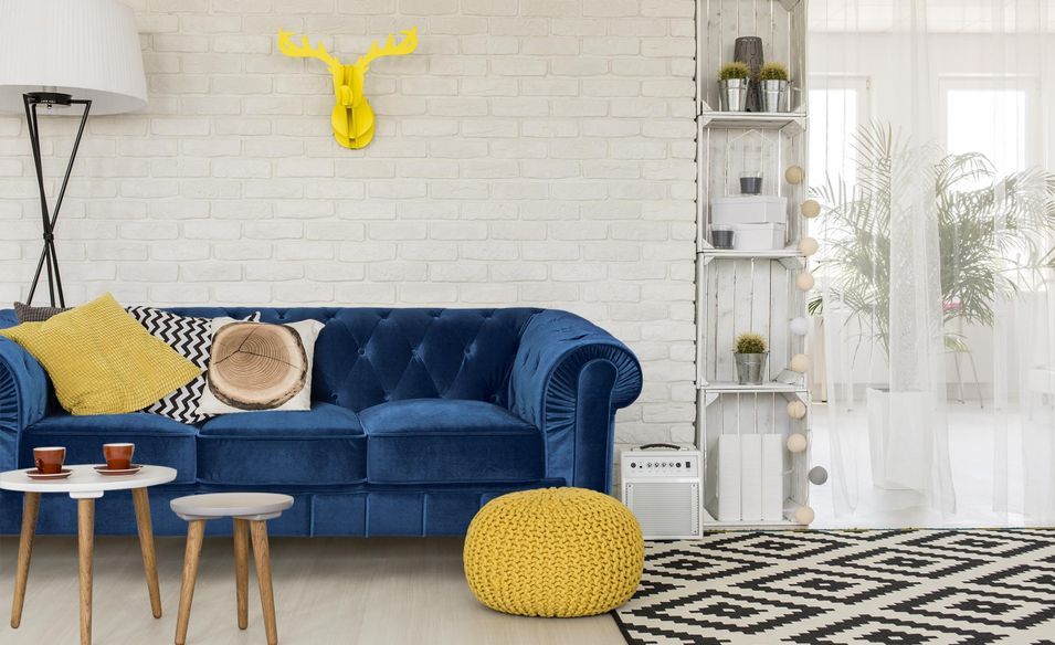Canapé chesterfield 3 places velours bleu Itish - Photo n°5