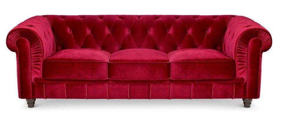 Canapé chesterfield 3 places velours rouge Cozji - Photo n°1