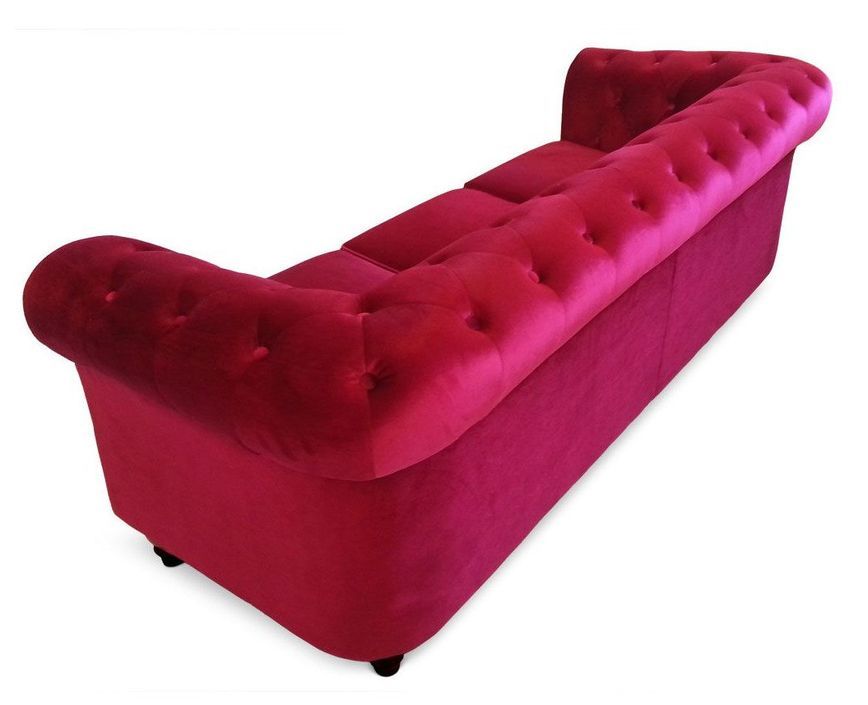 Canapé chesterfield 3 places velours rouge Cozji - Photo n°2