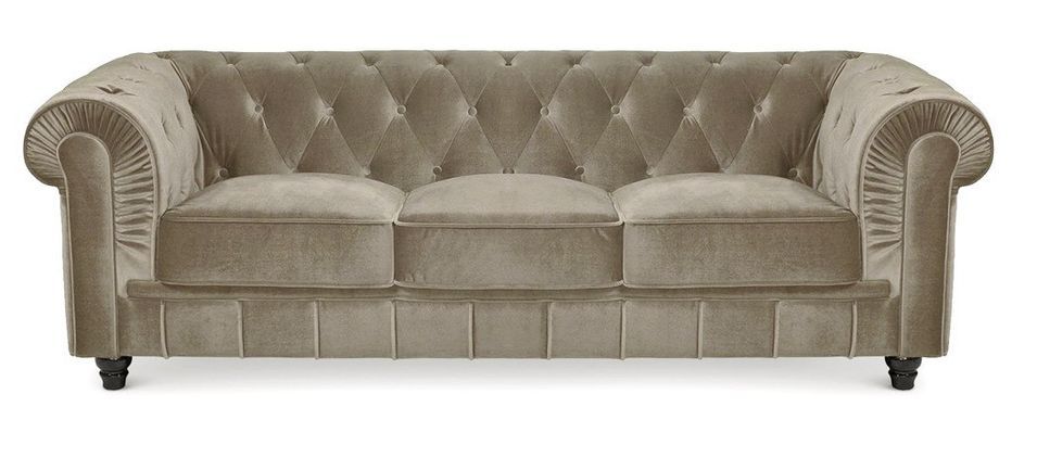 Canapé chesterfield 3 places velours taupe Cozji - Photo n°1