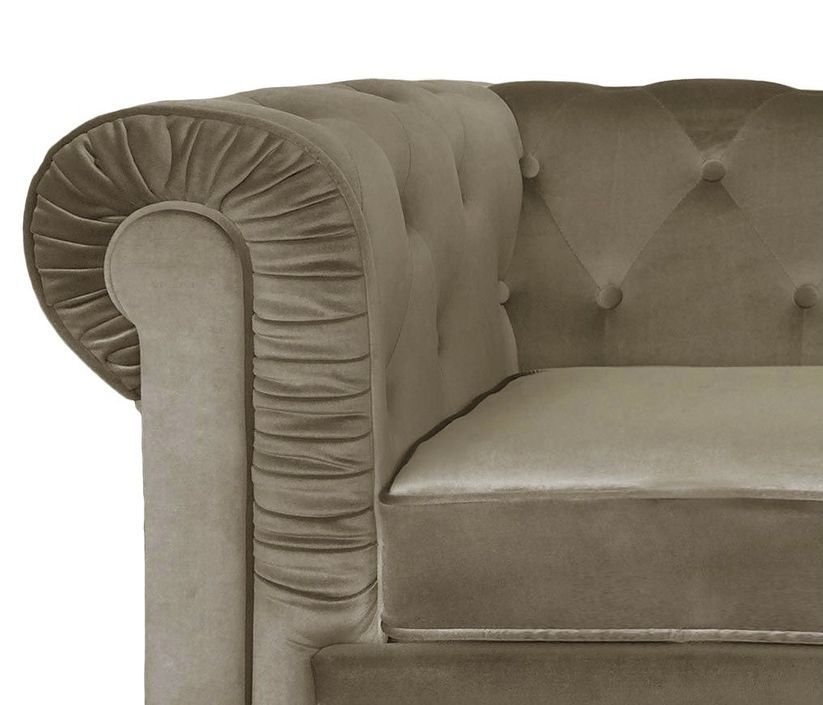 Canapé chesterfield 3 places velours taupe Cozji - Photo n°3