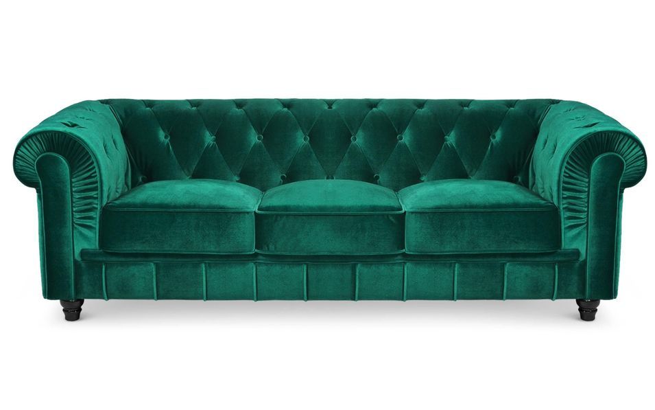 Canapé chesterfield 3 places velours vert Itish - Photo n°1