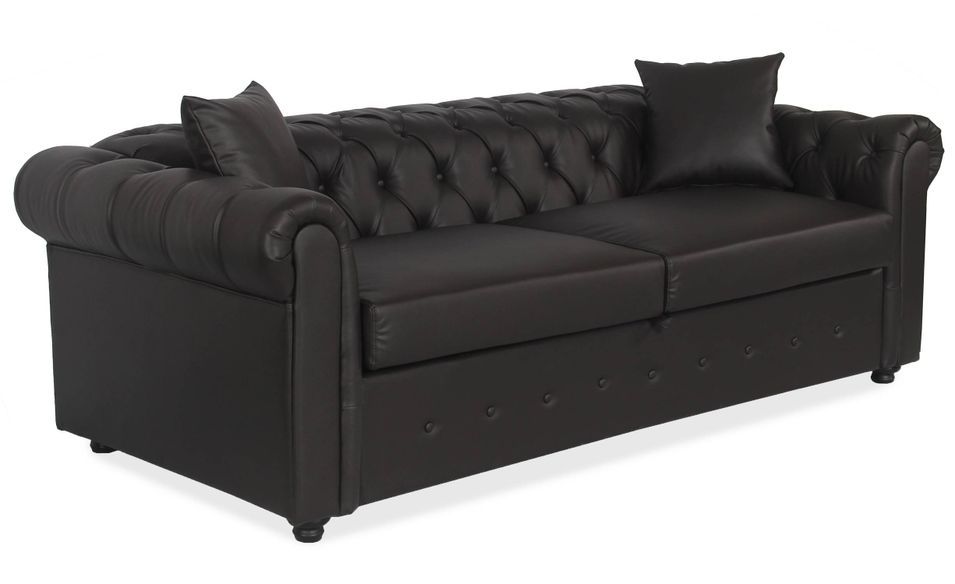 Canapé Chesterfield convertible similicuir marron Domina - Photo n°1