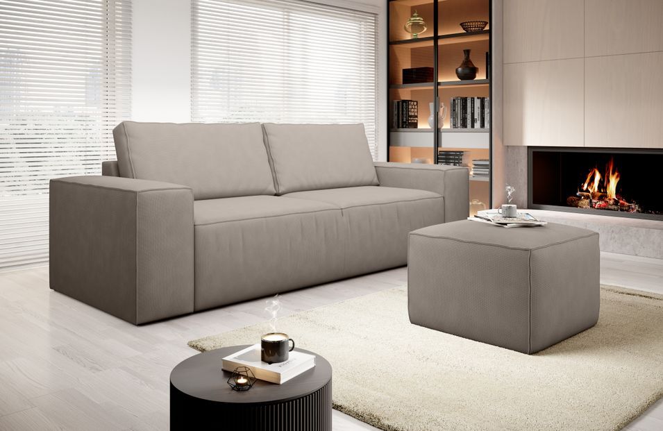 Canapé convertible 4 places tissu beige Willace 260 cm - Photo n°2