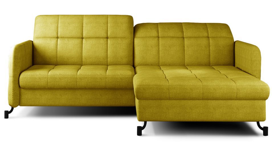 Canapé convertible angle droit avec têtières réglables tissu matelassé jaune Lory 225 cm - Photo n°1