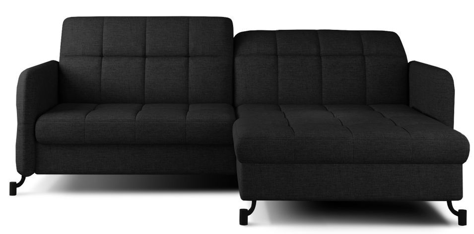 Canapé convertible angle droit avec têtières réglables tissu matelassé noir Lory 225 cm - Photo n°1