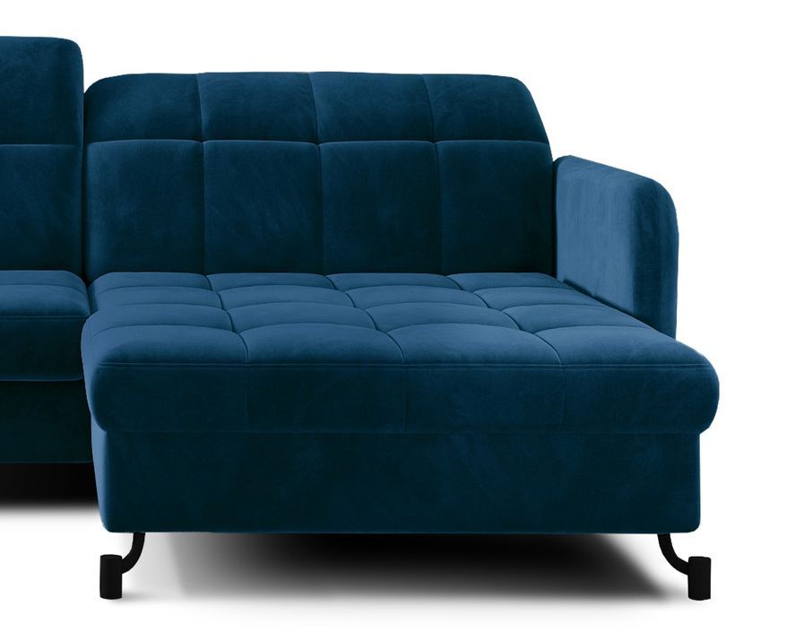 Canapé convertible angle droit avec têtières réglables velours matelassé bleu Lory 225 cm - Photo n°3