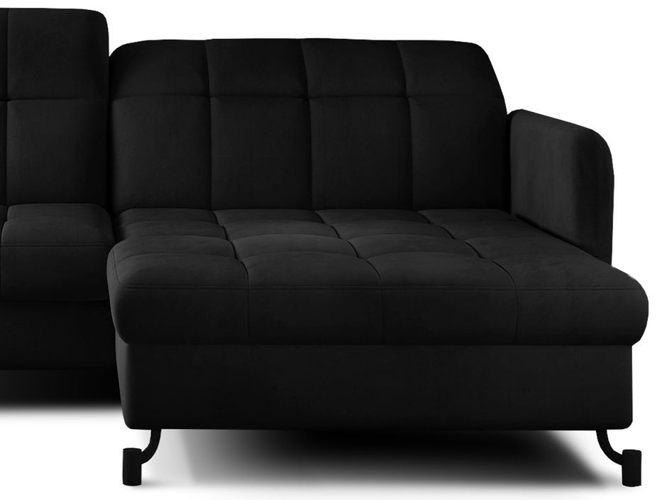 Canapé convertible angle droit avec têtières réglables velours matelassé noir Lory 225 cm - Photo n°2