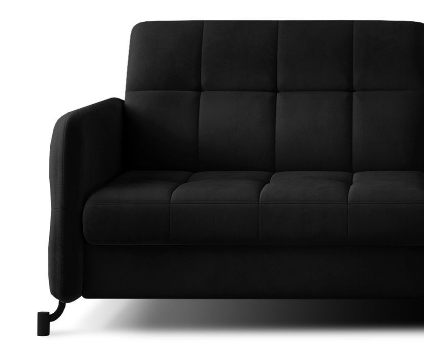 Canapé convertible angle droit avec têtières réglables velours matelassé noir Lory 225 cm - Photo n°3