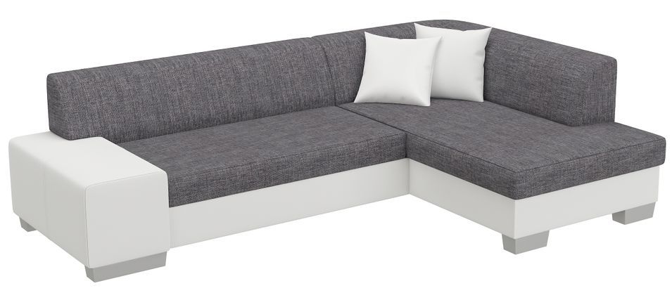 Canapé convertible angle droit simili cuir blanc et tissu gris Polky 272 cm - Photo n°1