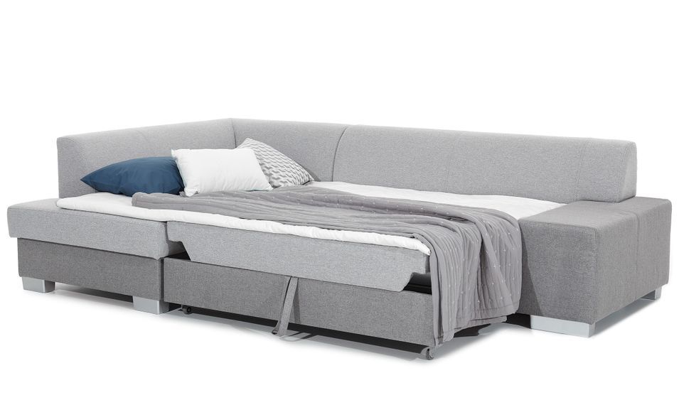 Canapé convertible angle droit simili cuir blanc et tissu gris Polky 272 cm - Photo n°5