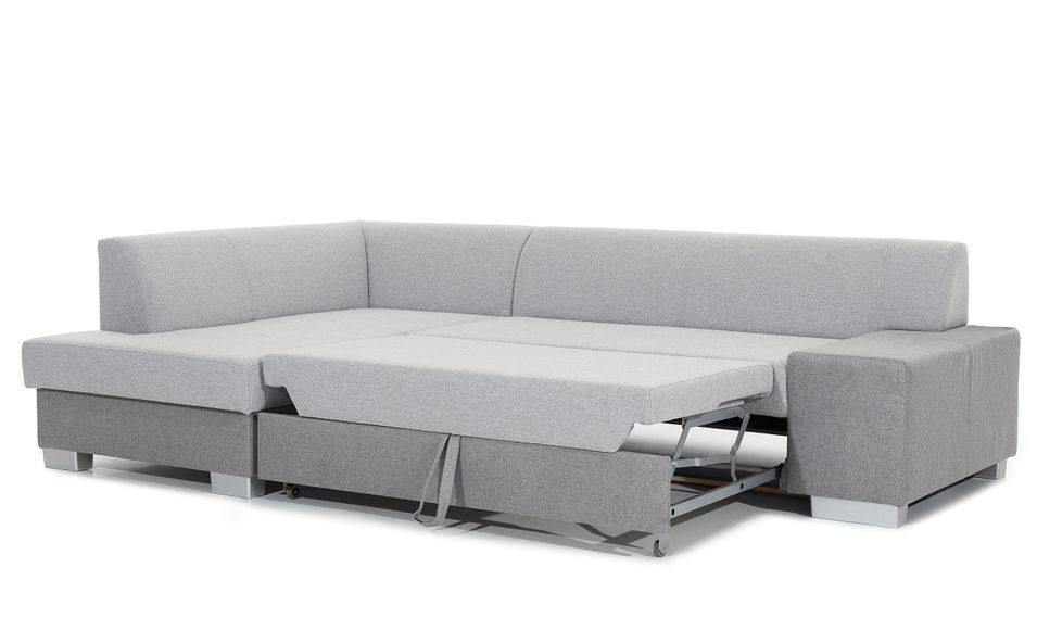 Canapé convertible angle droit simili cuir blanc et tissu gris Polky 272 cm - Photo n°13