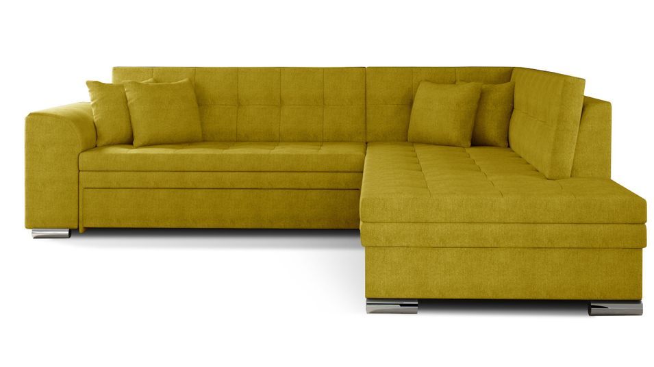Canapé convertible angle droit tissu jaune moutarde et chromé Pika 260 cm - Photo n°1