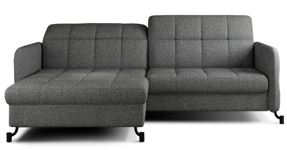 Canapé convertible angle gauche avec têtières réglables tissu matelassé gris foncé Lory 225 cm - Photo n°1