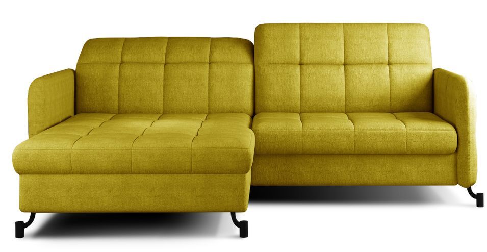 Canapé convertible angle gauche avec têtières réglables tissu matelassé jaune Lory 225 cm - Photo n°1
