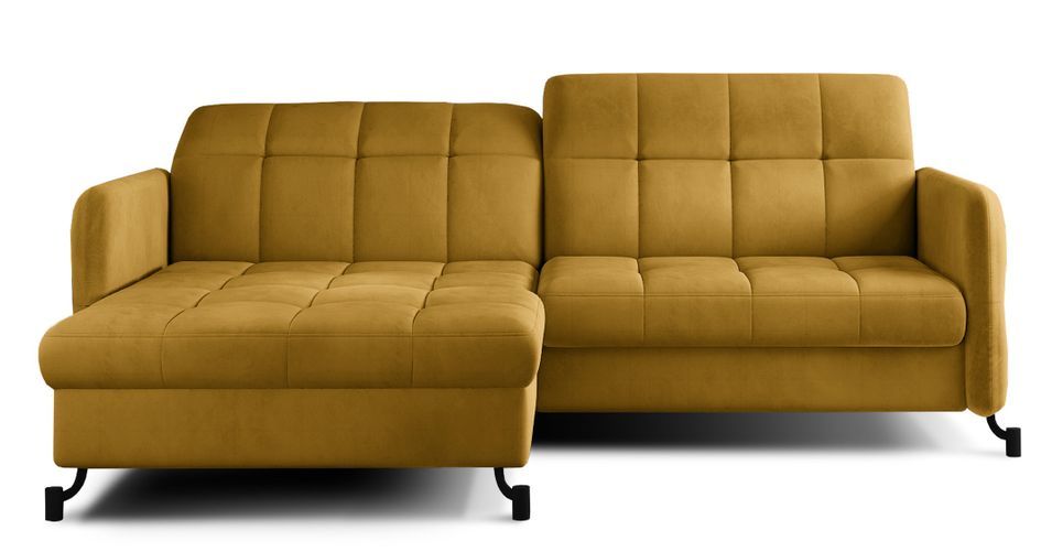 Canapé convertible angle gauche avec têtières réglables velours matelassé jaune Lory 225 cm - Photo n°1