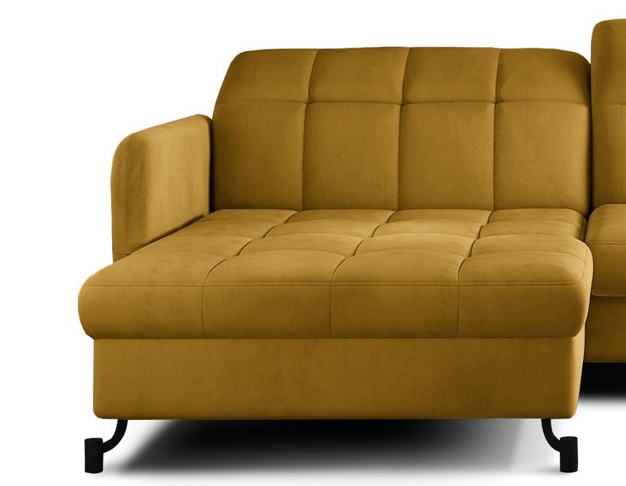 Canapé convertible angle gauche avec têtières réglables velours matelassé jaune Lory 225 cm - Photo n°3