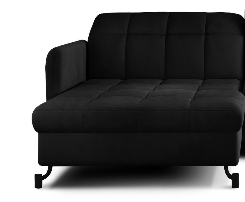 Canapé convertible angle gauche avec têtières réglables velours matelassé noir Lory 225 cm - Photo n°3