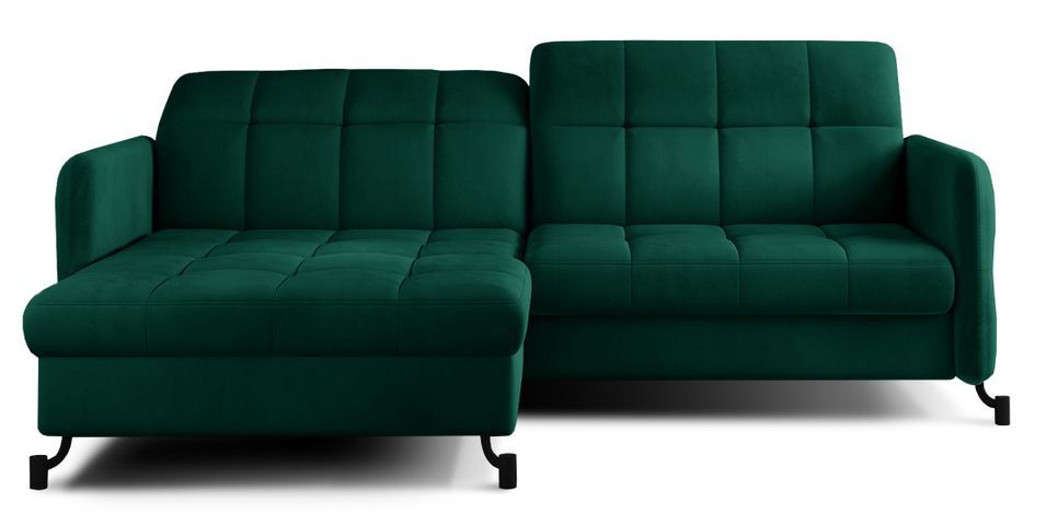 Canapé convertible angle gauche avec têtières réglables velours matelassé vert foncé Lory 225 cm - Photo n°1